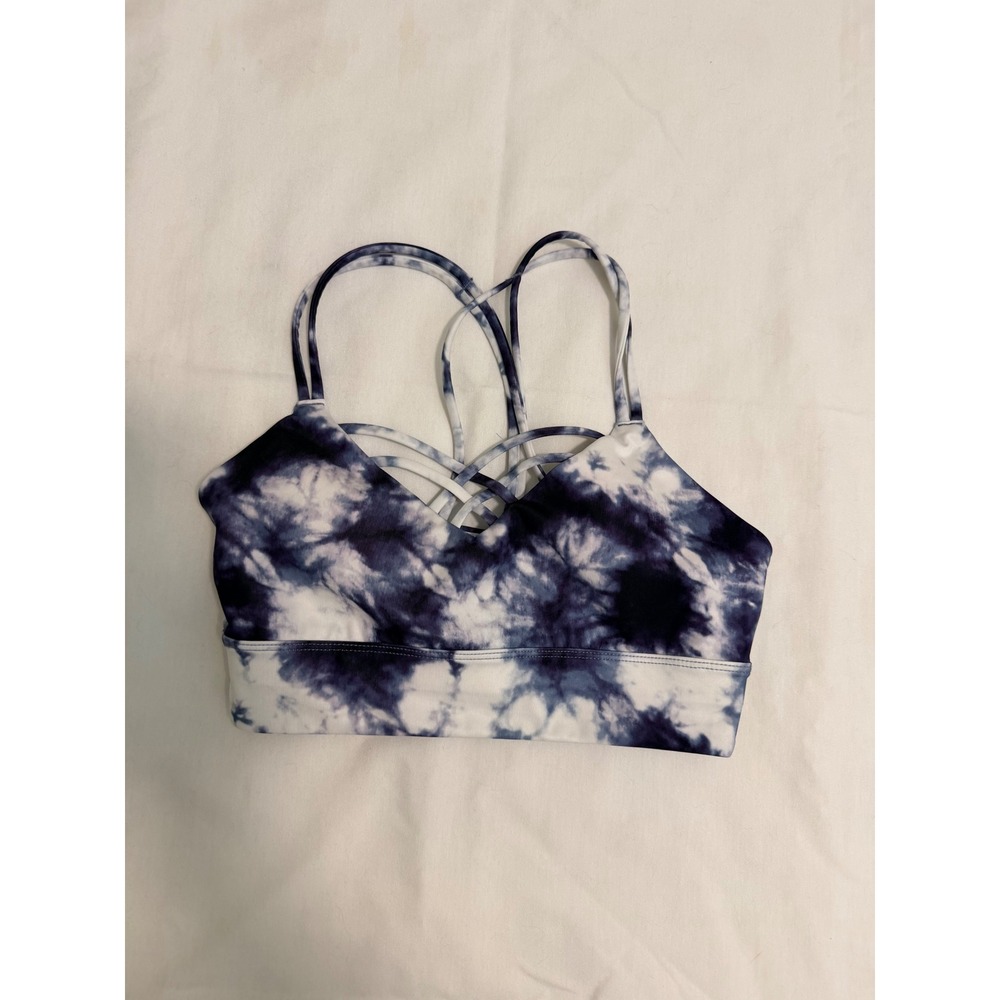 JoyLab Women Navy Blue White Tie Dye Strappy Cross Back Sports Bra XS